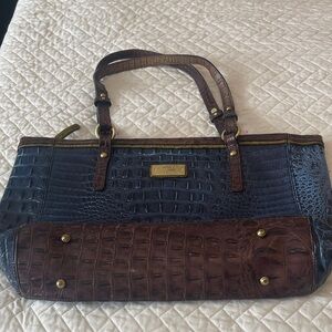 BRAHMIN Navy and Chocolate Croc-Embossed Shoulder Bag